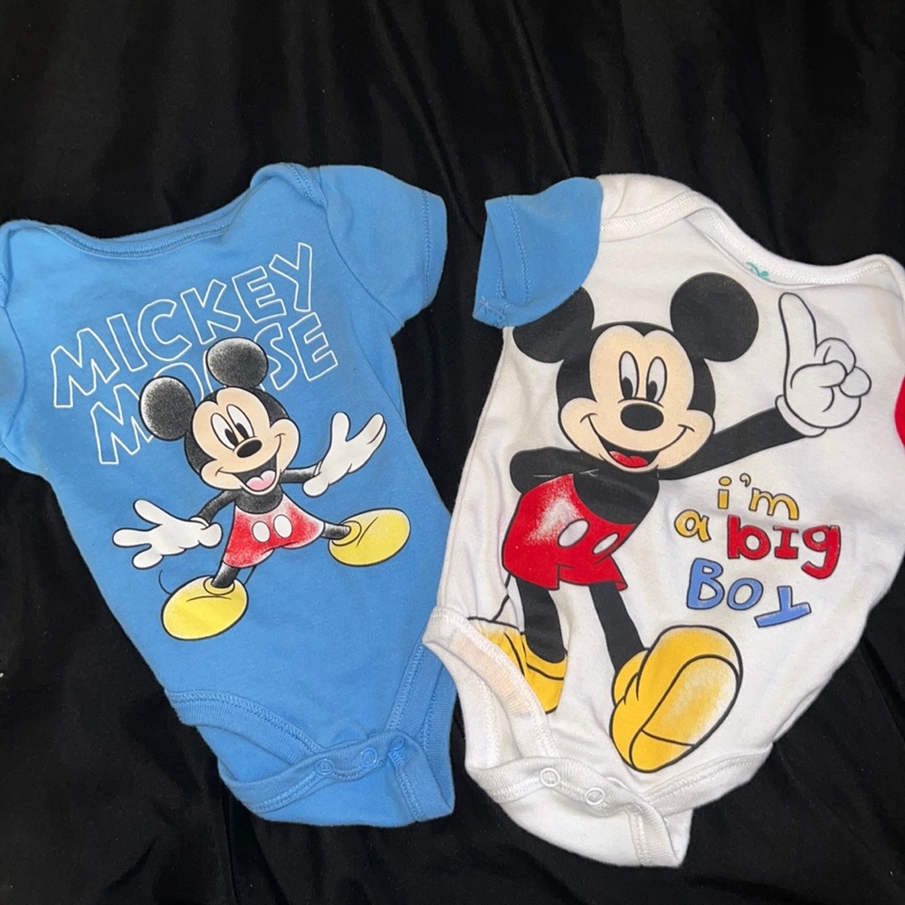 Mickey Mouse set, both of them are 0-3 months very soft fabric. White and blue